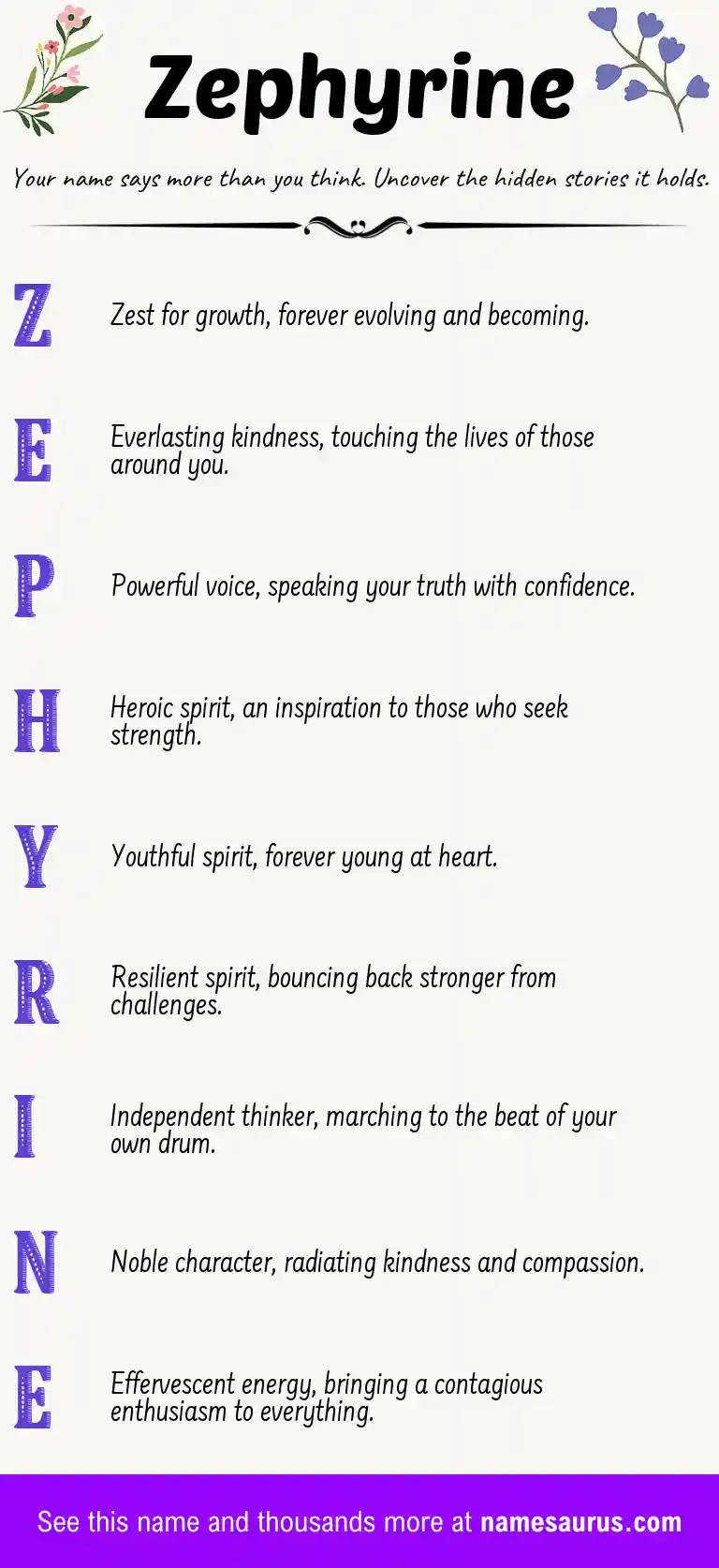 Acrostic poem about Zephyrine.