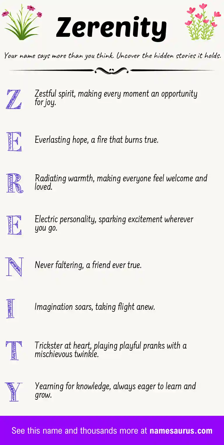 Acrostic poem about Zerenity.