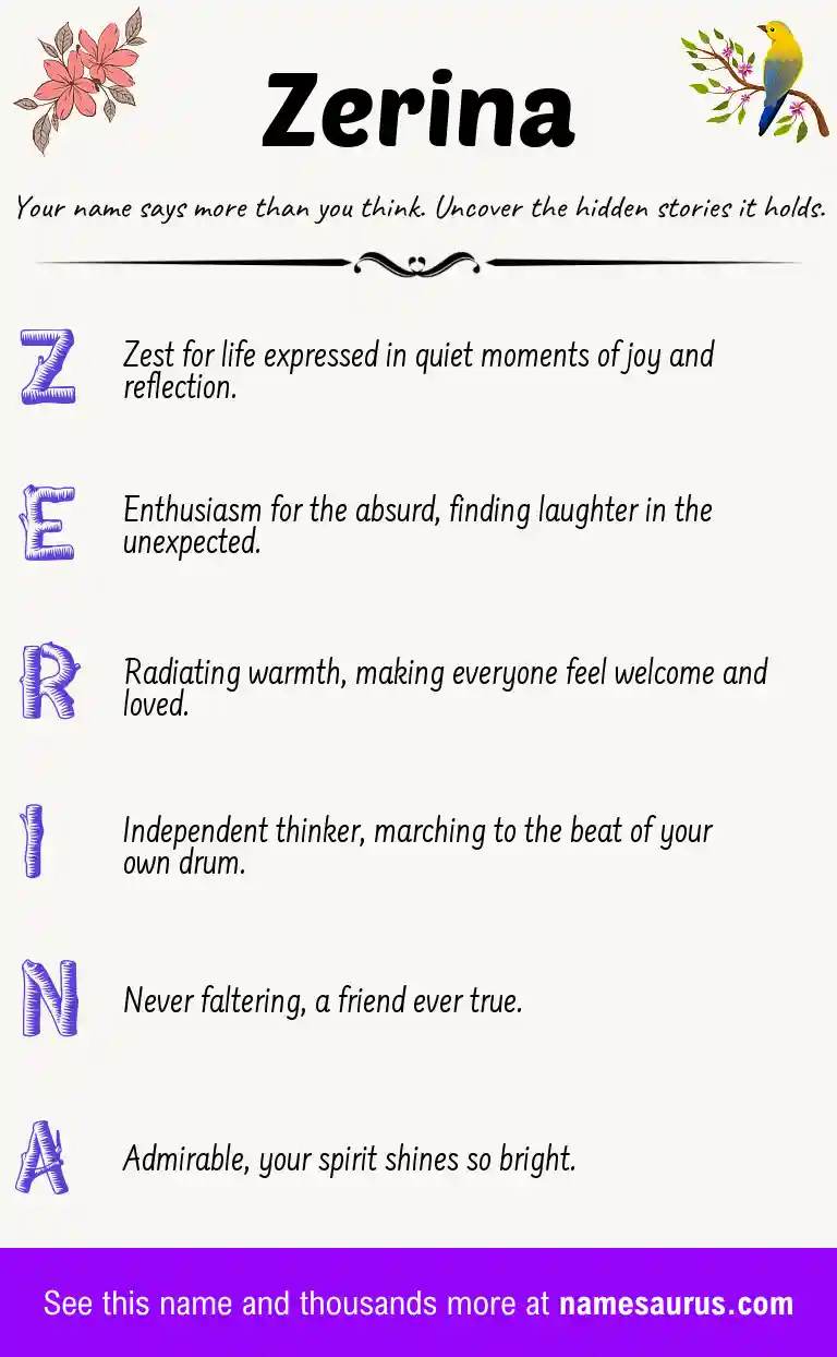 Acrostic poem about Zerina.