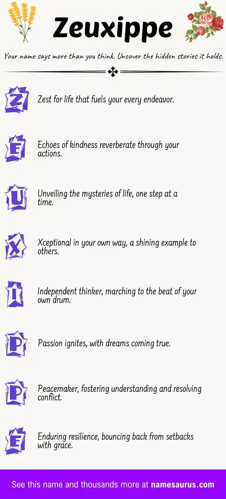 Acrostic poem about Zeuxippe.