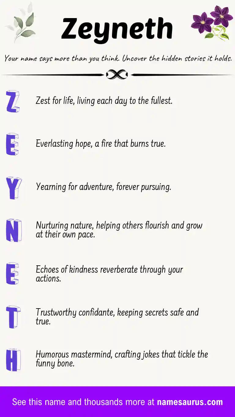 Acrostic poem about Zeyneth.