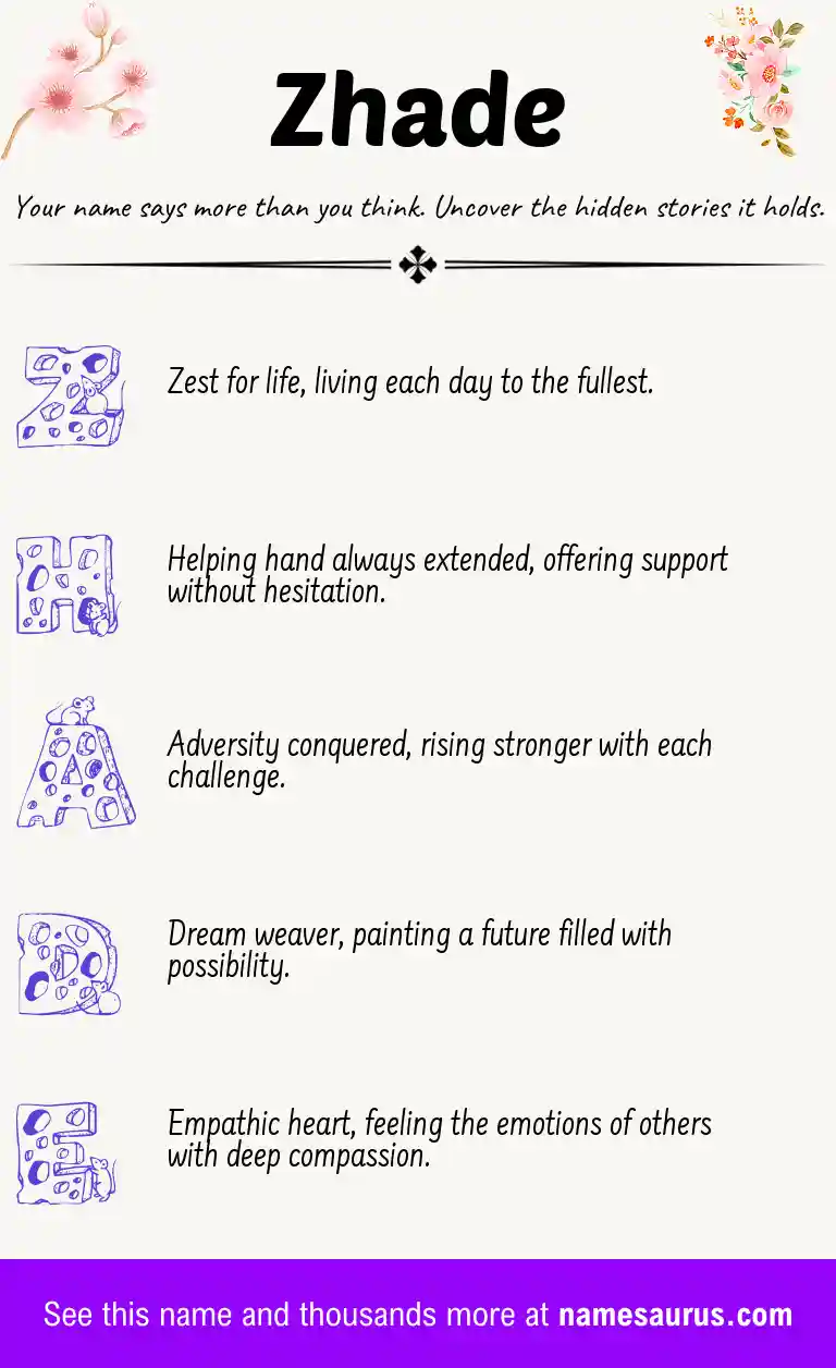 Acrostic poem about Zhade.