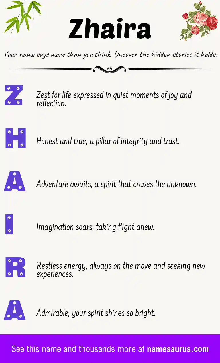 Acrostic poem about Zhaira.