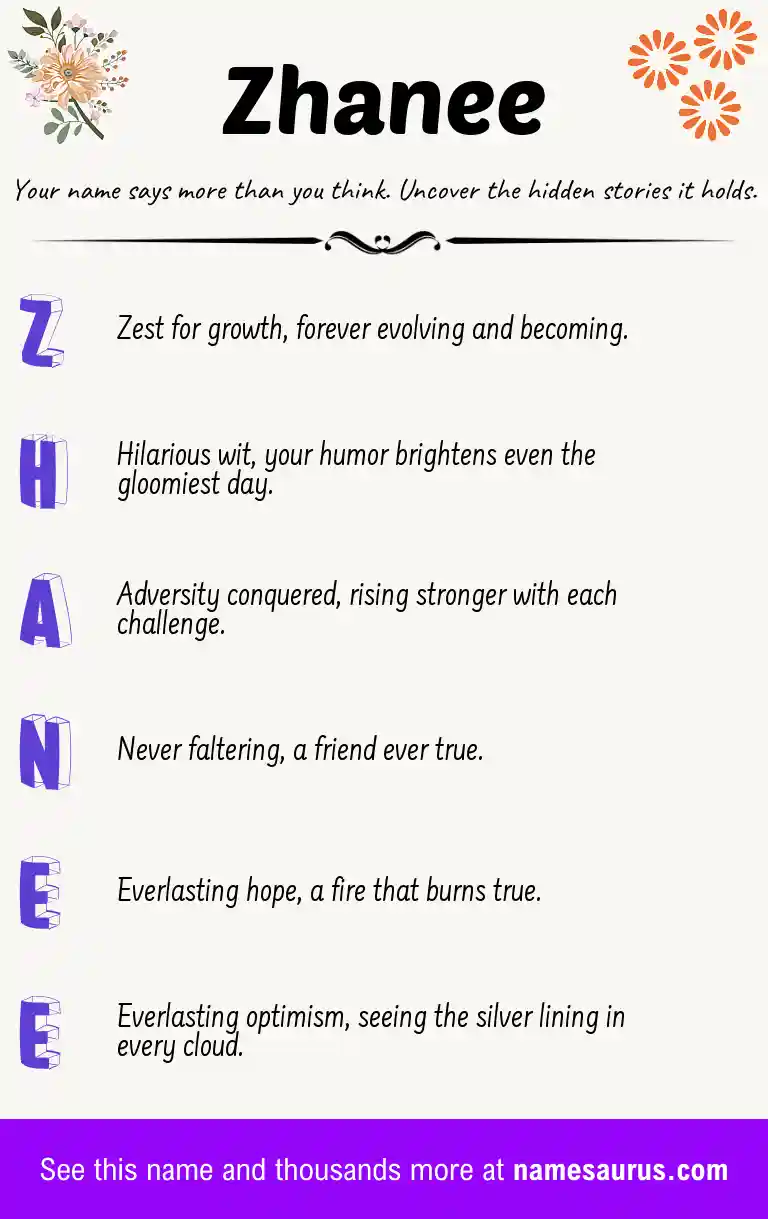 Acrostic poem about Zhanee.
