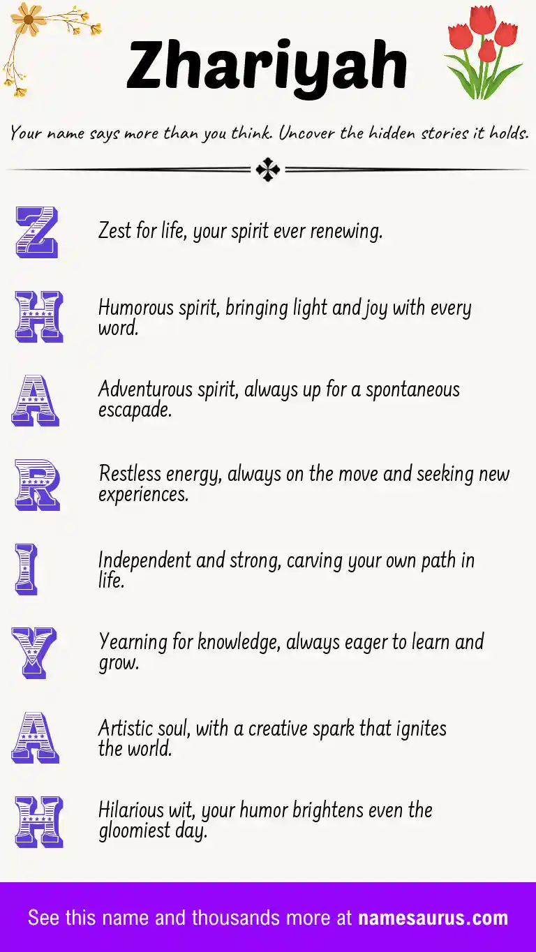 Acrostic poem about Zhariyah.