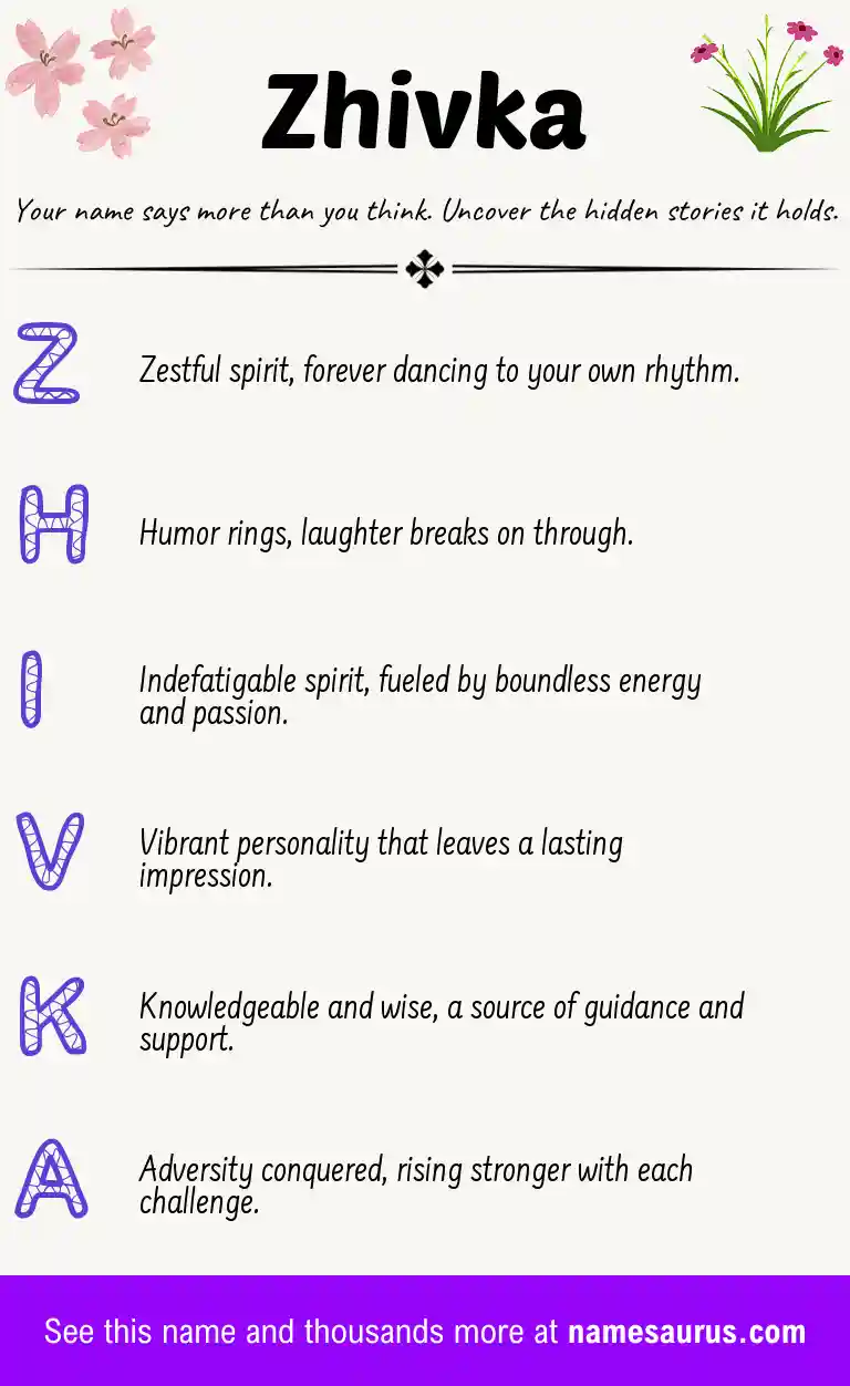 Acrostic poem about Zhivka.