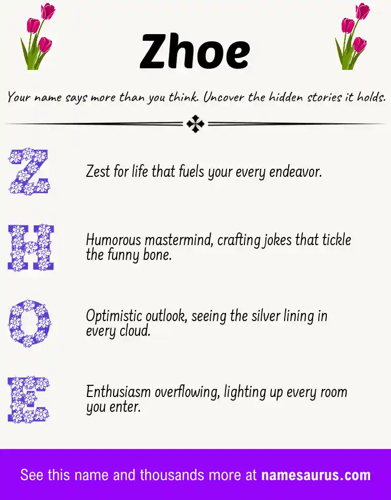 Acrostic poem about Zhoe.