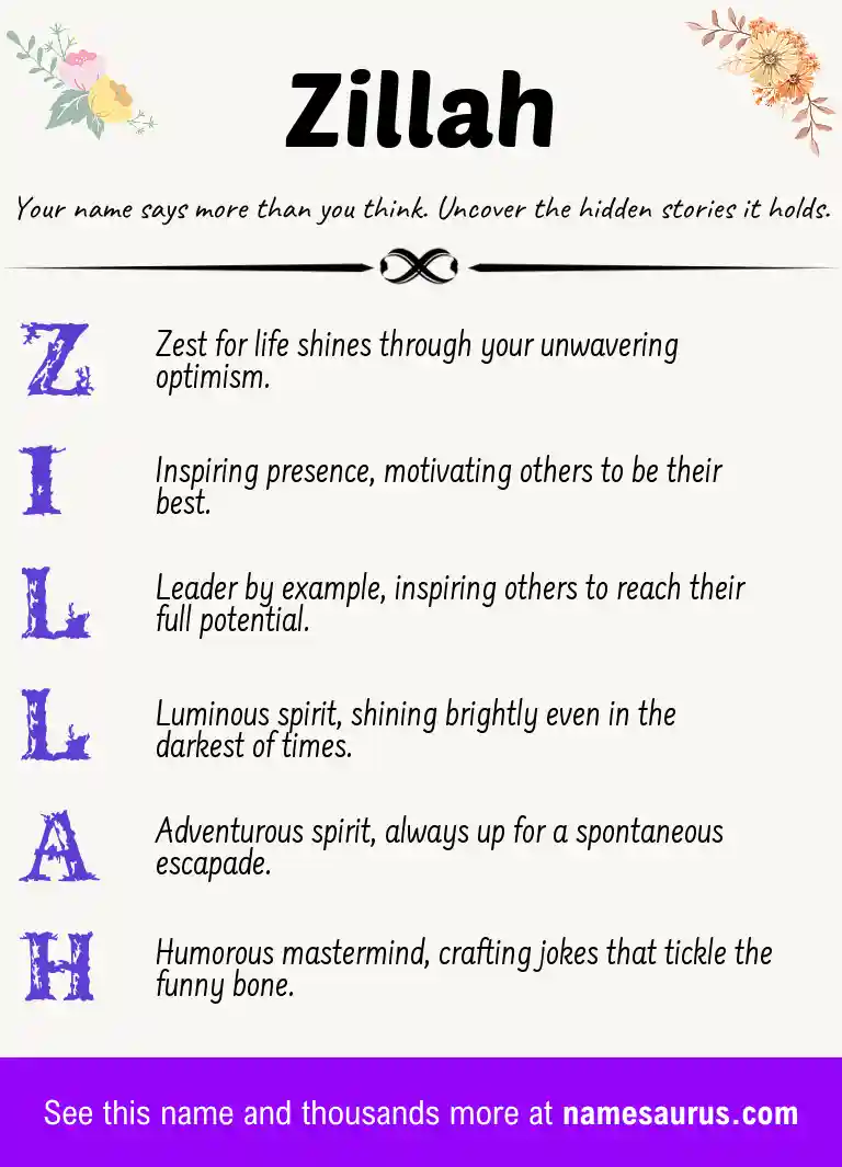 Acrostic poem about Zillah.
