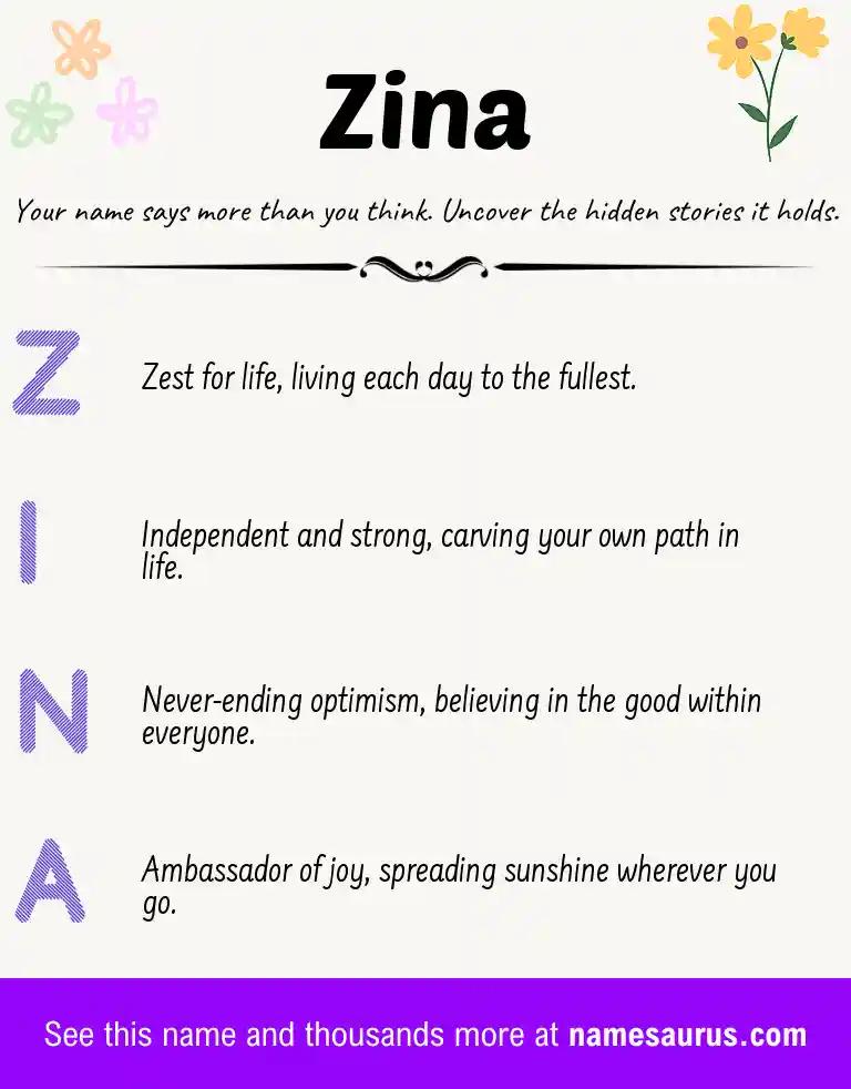 Acrostic poem about Zina.