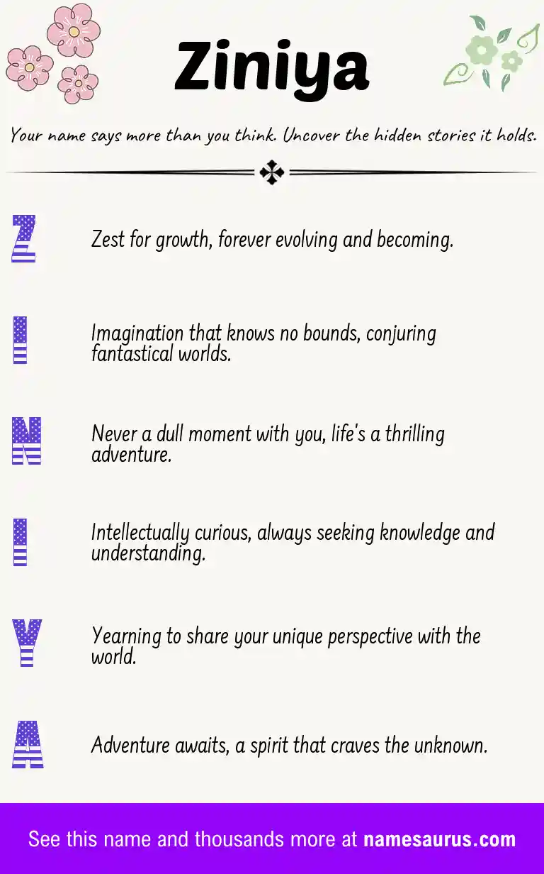 Acrostic poem about Ziniya.