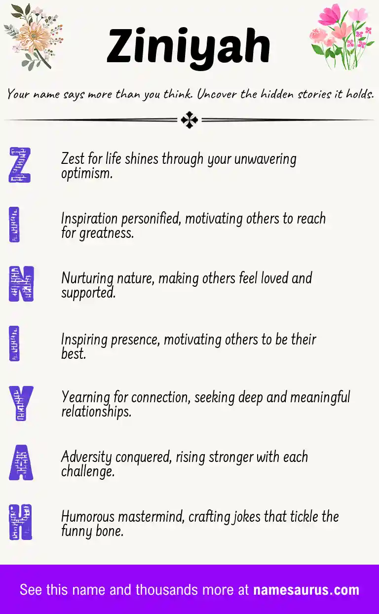 Acrostic poem about Ziniyah.