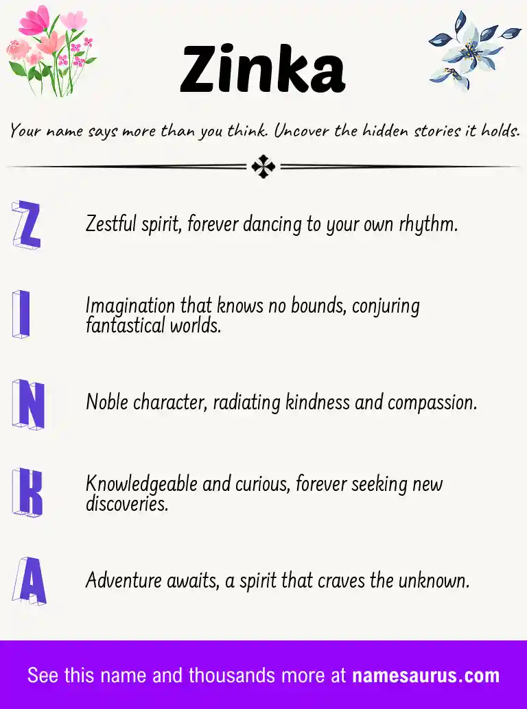 Acrostic poem about Zinka.