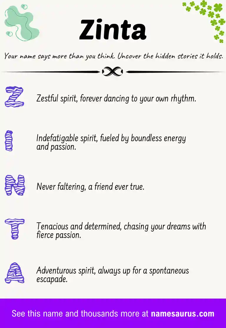 Acrostic poem about Zinta.