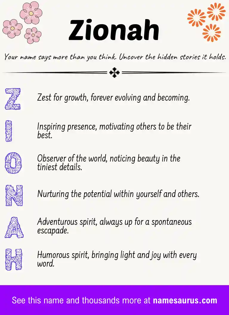 Acrostic poem about Zionah.
