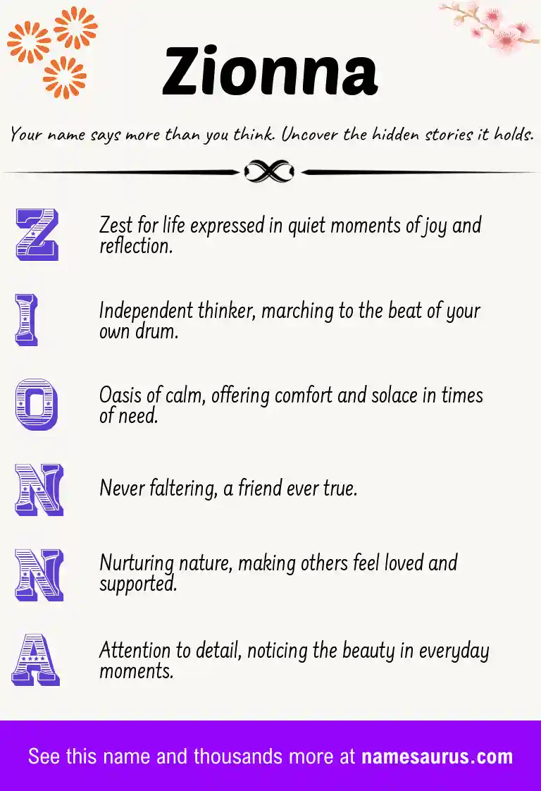 Acrostic poem about Zionna.