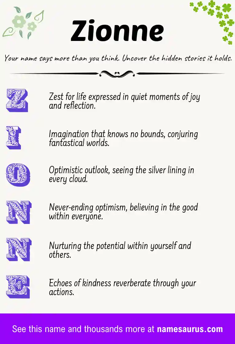 Acrostic poem about Zionne.