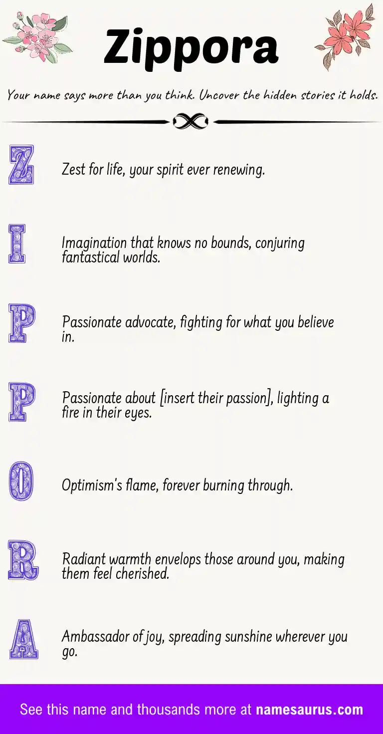 Acrostic poem about Zippora.