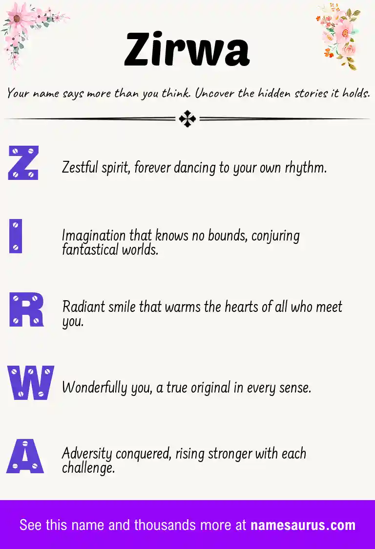 Acrostic poem about Zirwa.