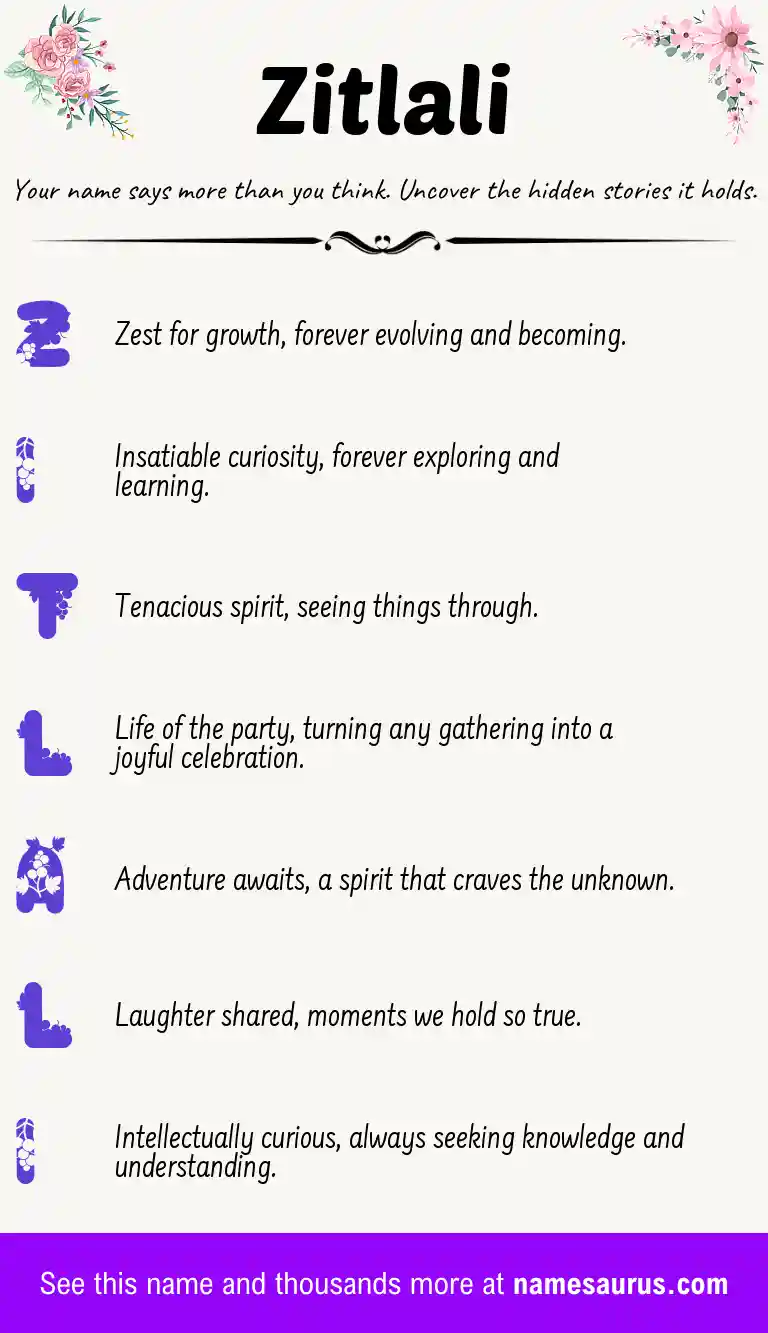 Acrostic poem about Zitlali.