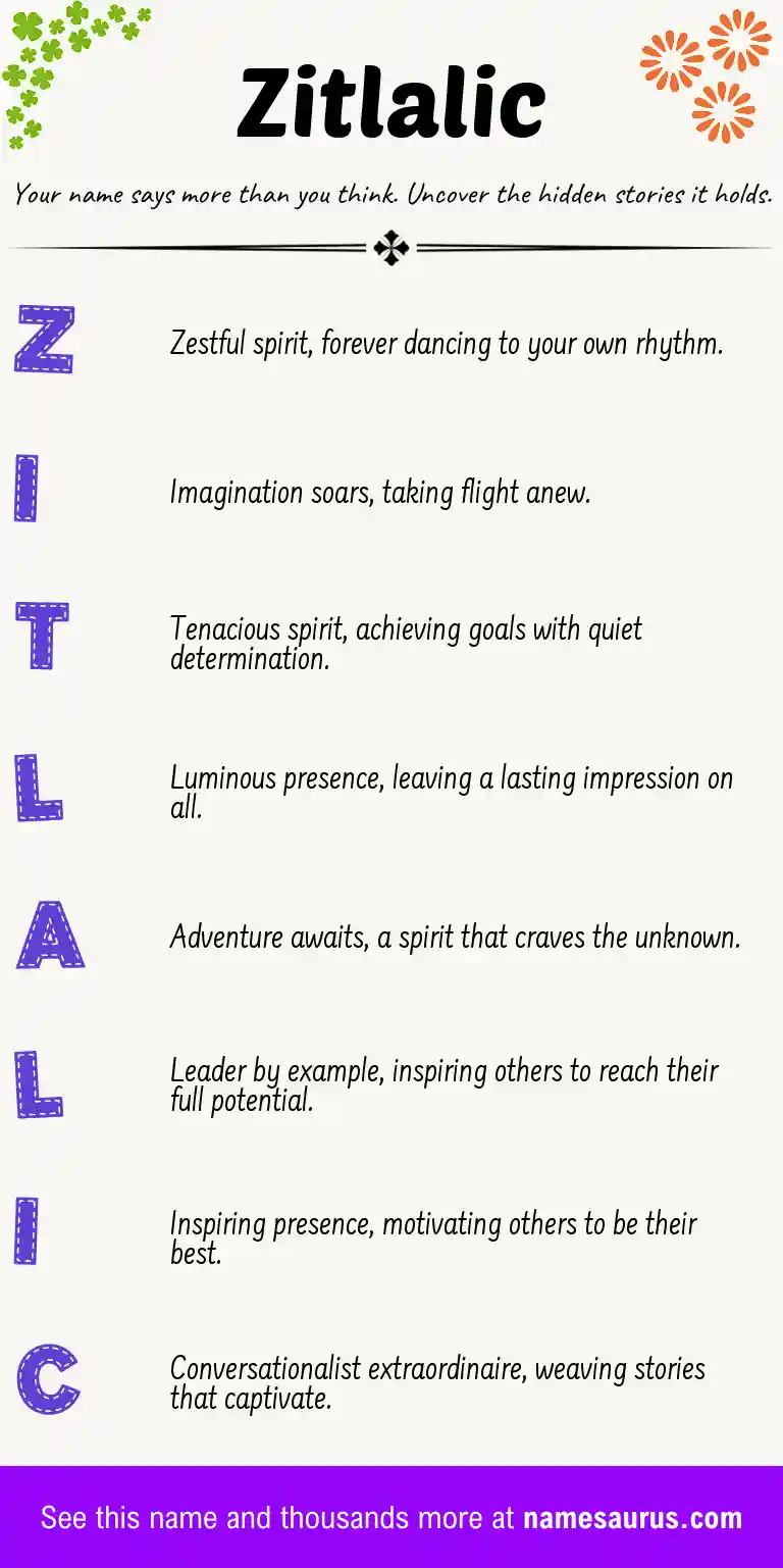 Acrostic poem about Zitlalic.