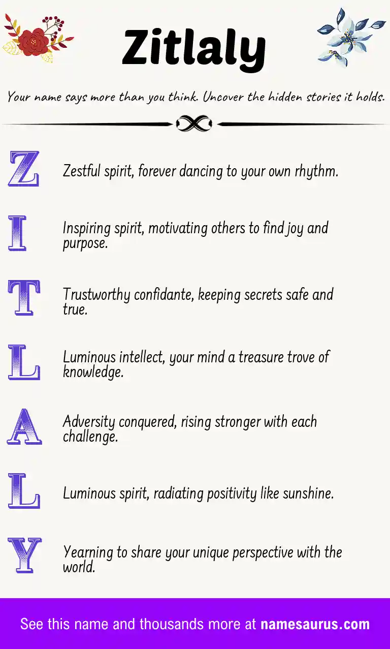 Acrostic poem about Zitlaly.