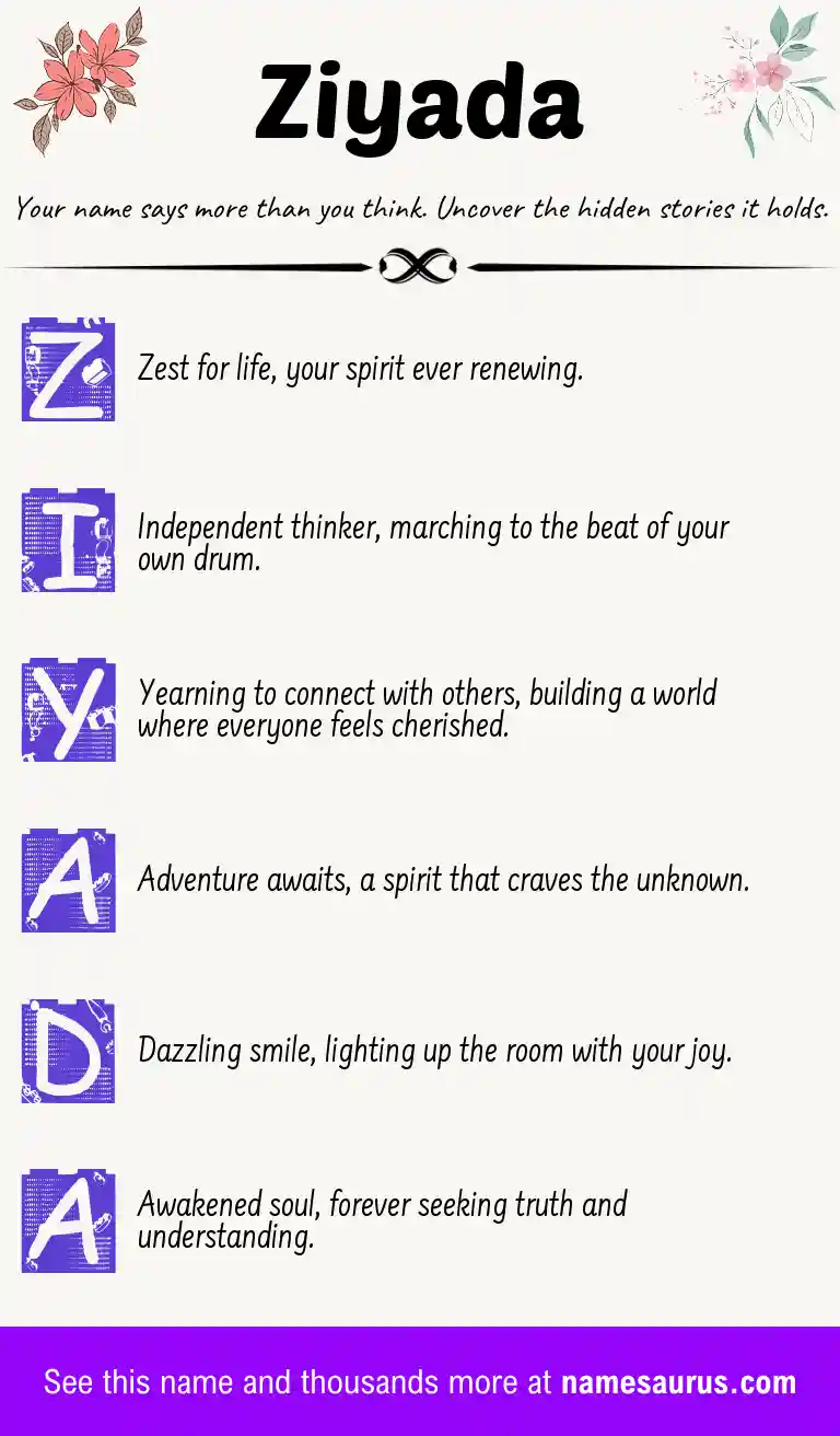Acrostic poem about Ziyada.