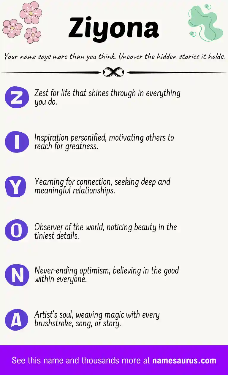 Acrostic poem about Ziyona.