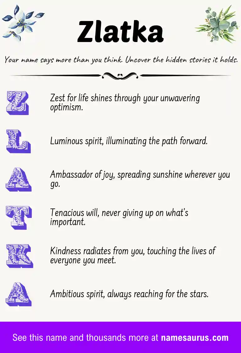 Acrostic poem about Zlatka.