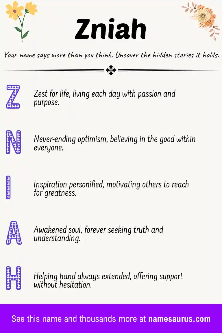 Acrostic poem about Zniah.