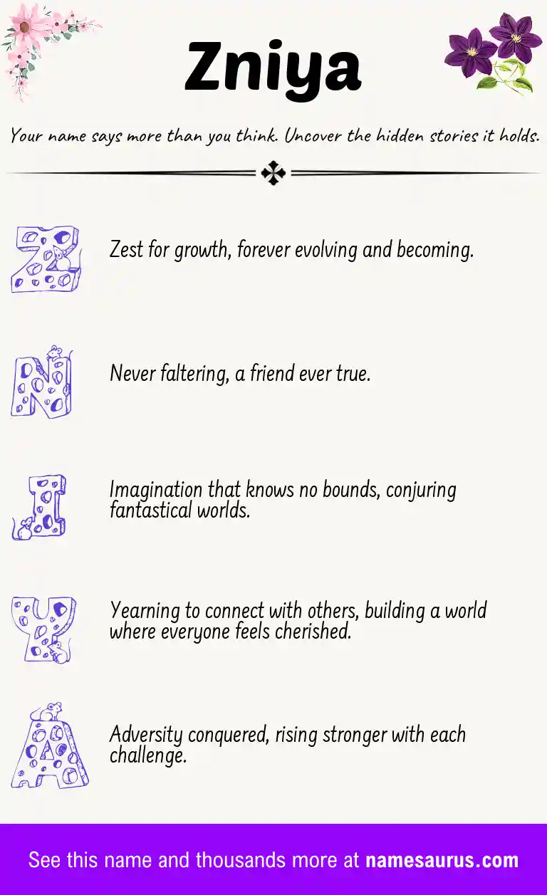 Acrostic poem about Zniya.