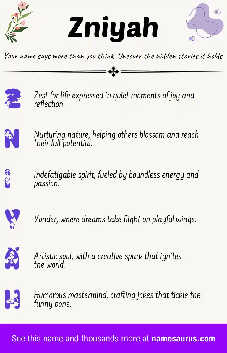 Acrostic poem about Zniyah.