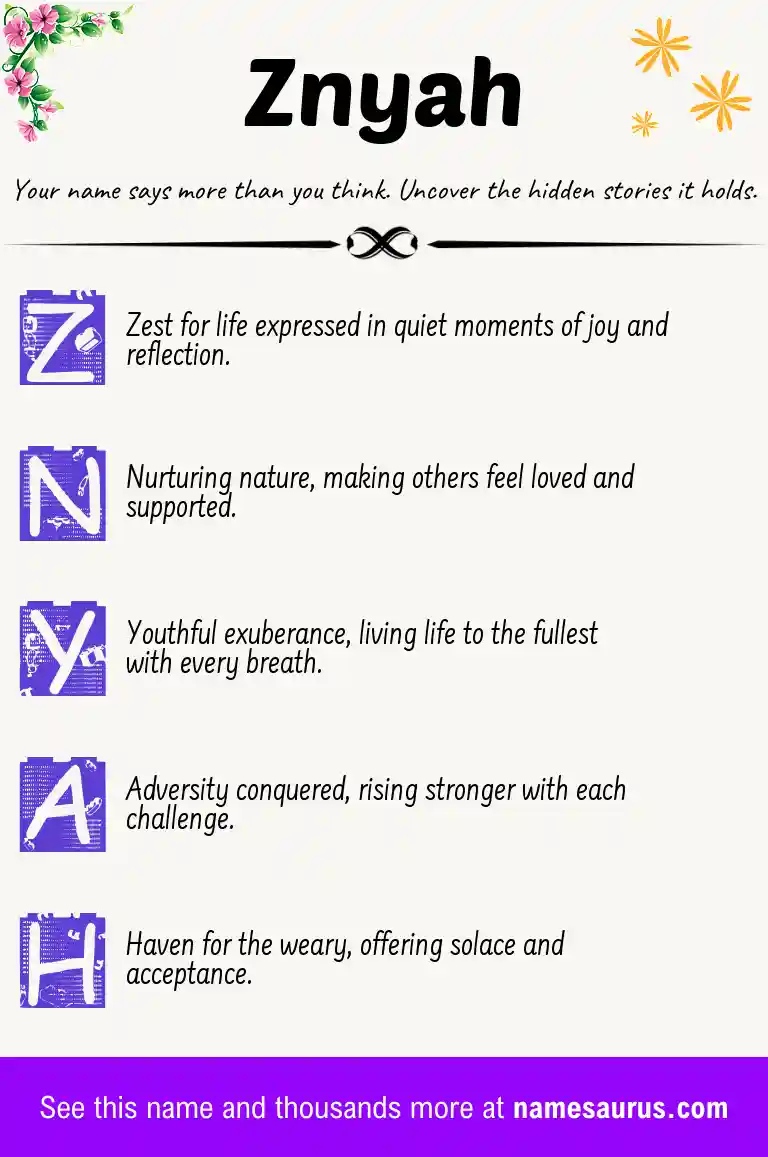 Acrostic poem about Znyah.
