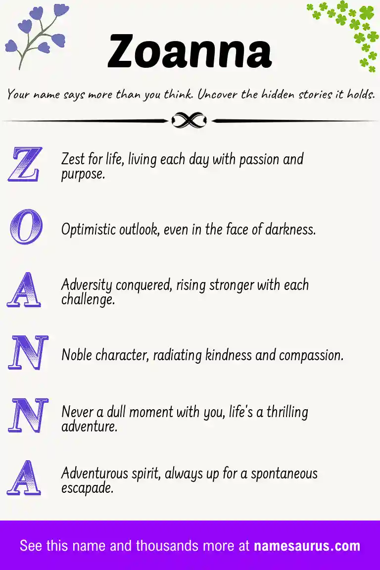 Acrostic poem about Zoanna.