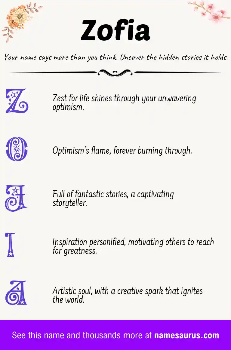 Acrostic poem about Zofia.