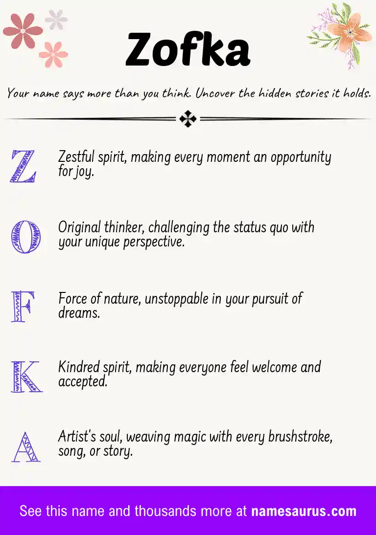Acrostic poem about Zofka.