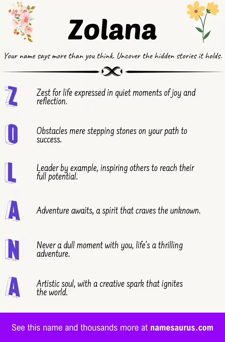Acrostic poem about Zolana.
