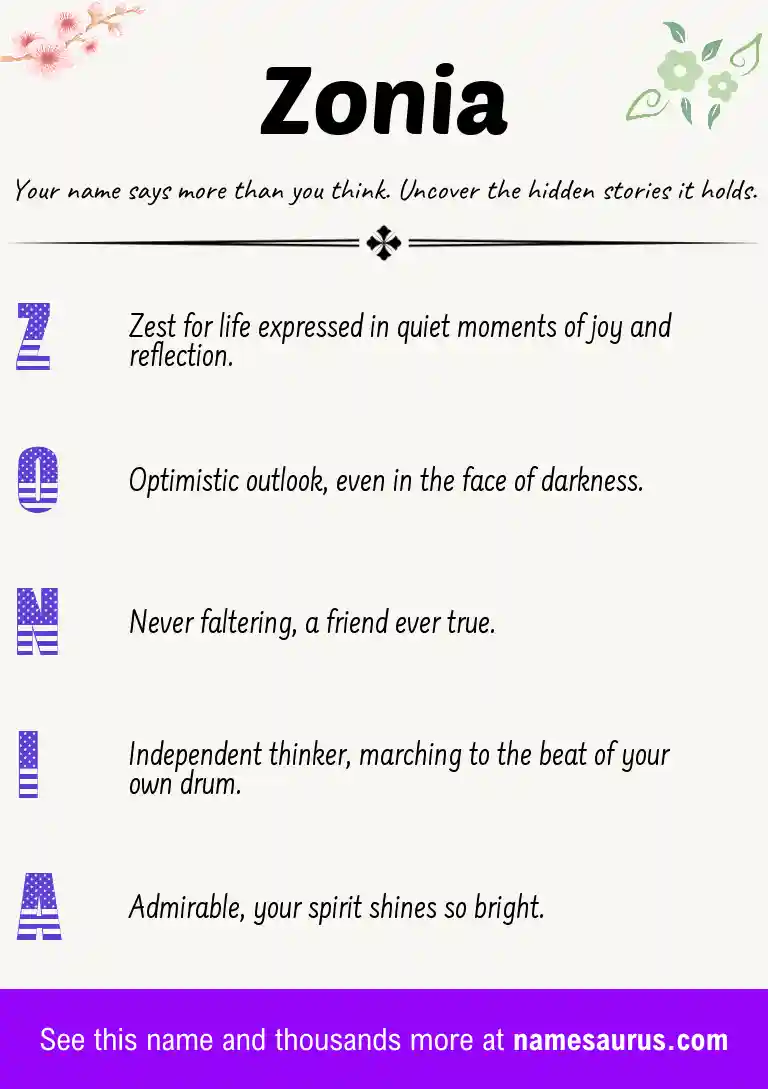Acrostic poem about Zonia.