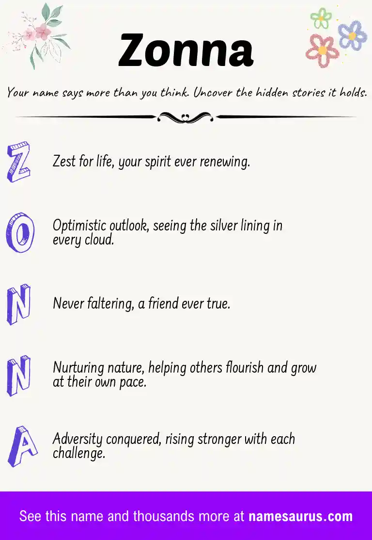 Acrostic poem about Zonna.