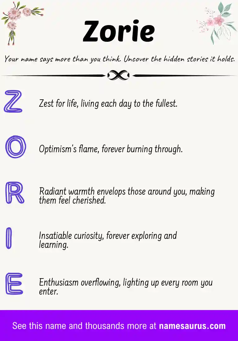 Acrostic poem about Zorie.