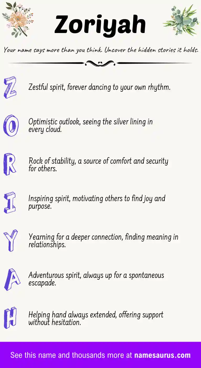 Acrostic poem about Zoriyah.