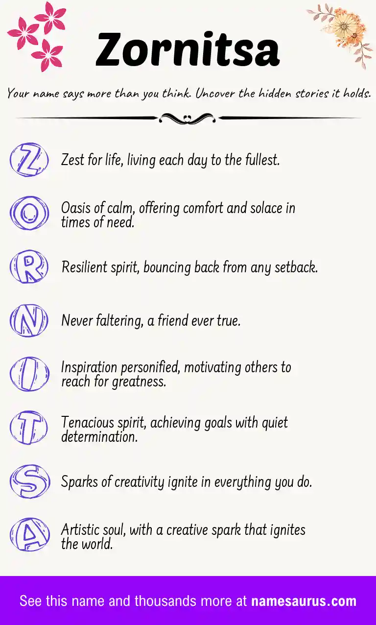 Acrostic poem about Zornitsa.