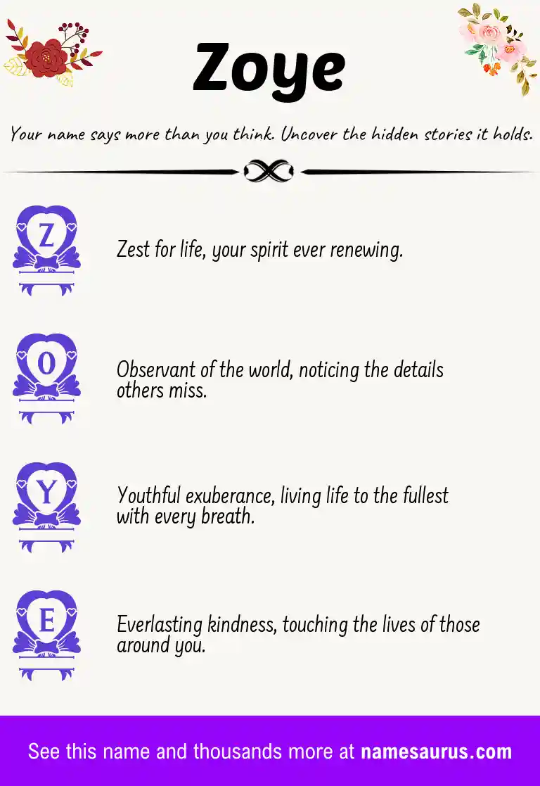 Acrostic poem about Zoye.