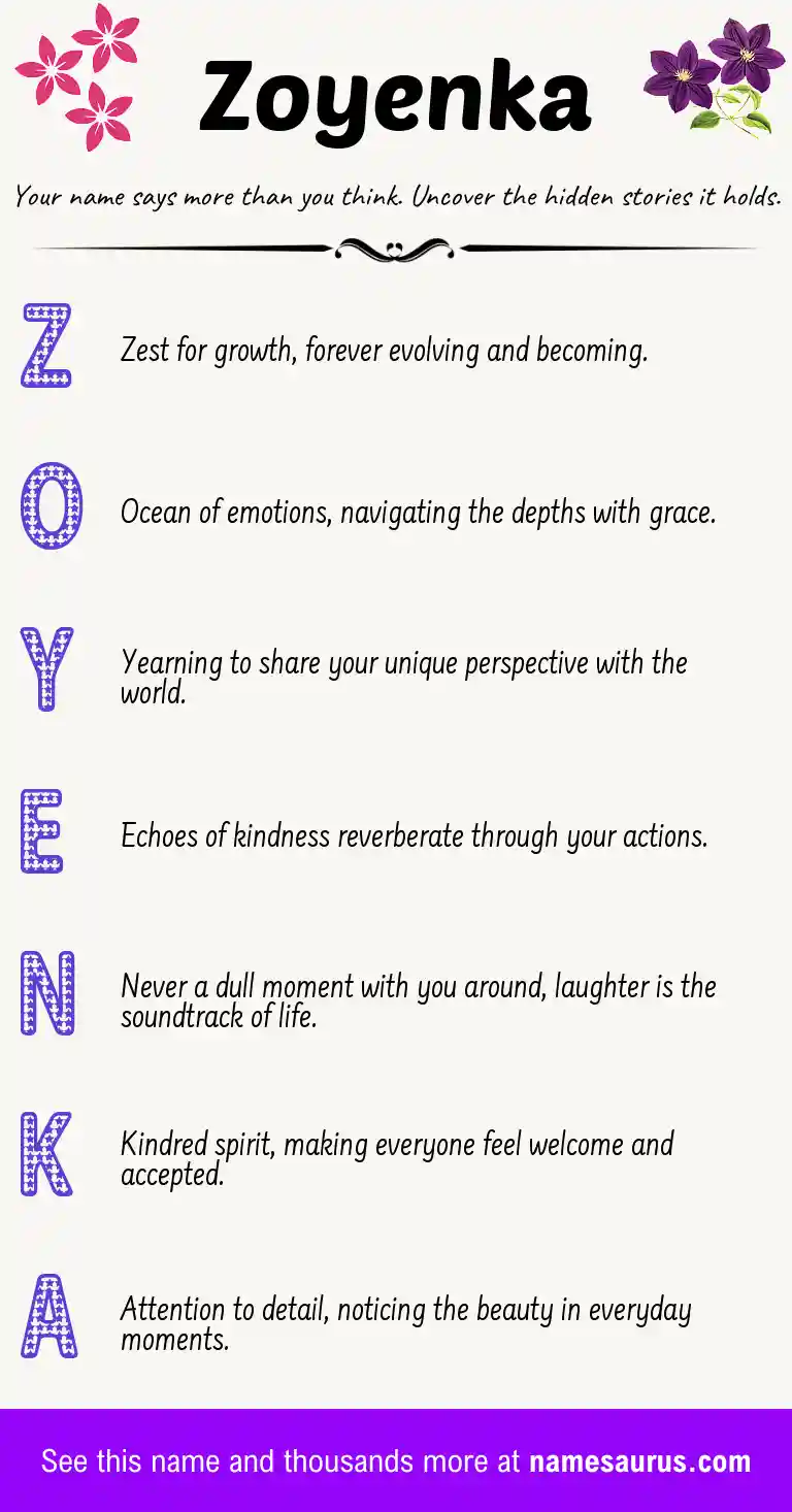 Acrostic poem about Zoyenka.