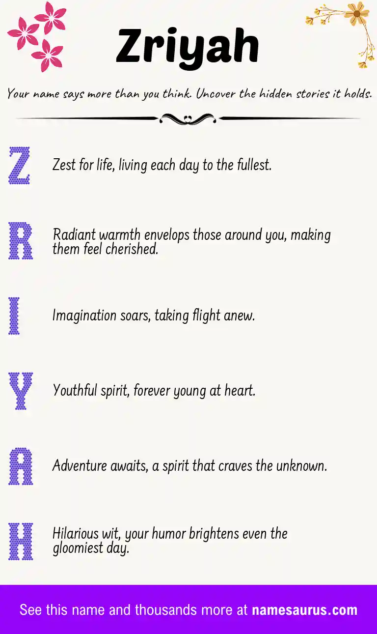 Acrostic poem about Zriyah.
