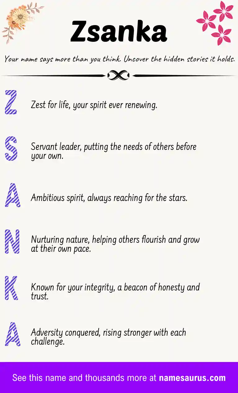 Acrostic poem about Zsanka.
