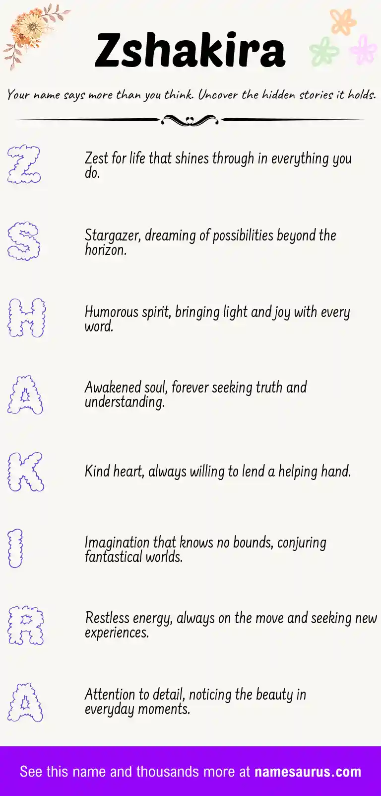 Acrostic poem about Zshakira.