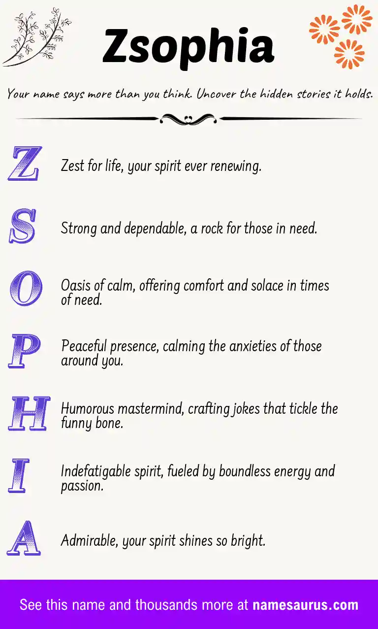 Acrostic poem about Zsophia.