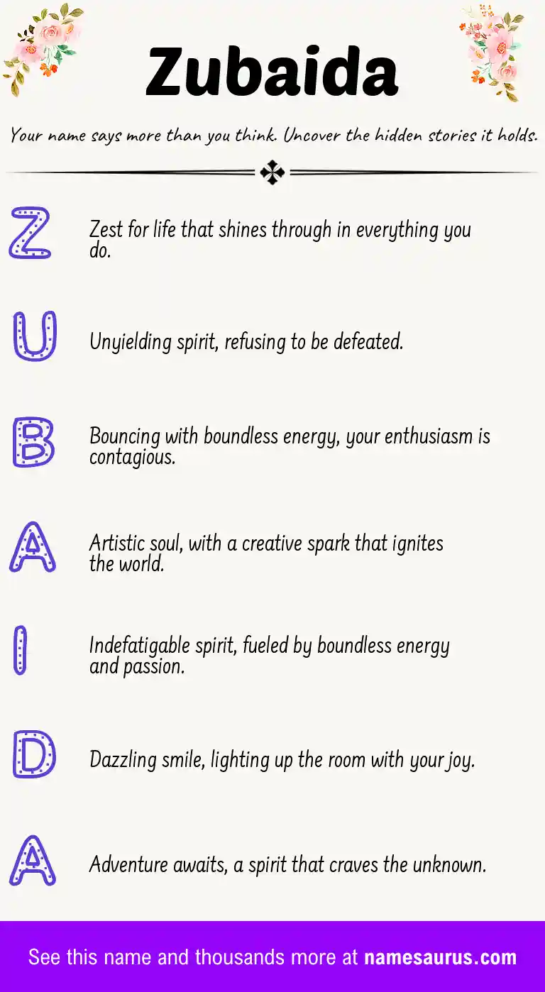 Acrostic poem about Zubaida.