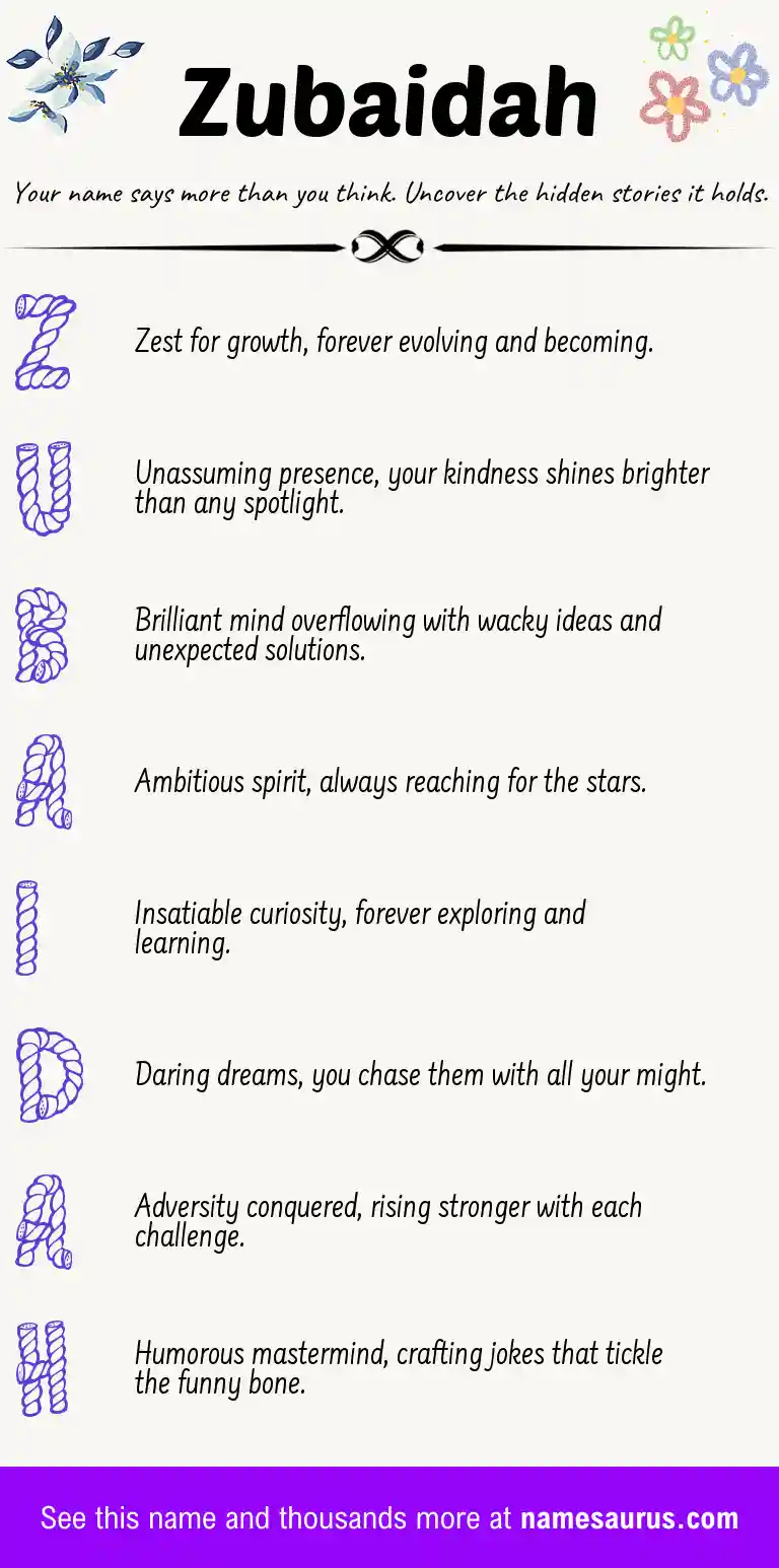 Acrostic poem about Zubaidah.