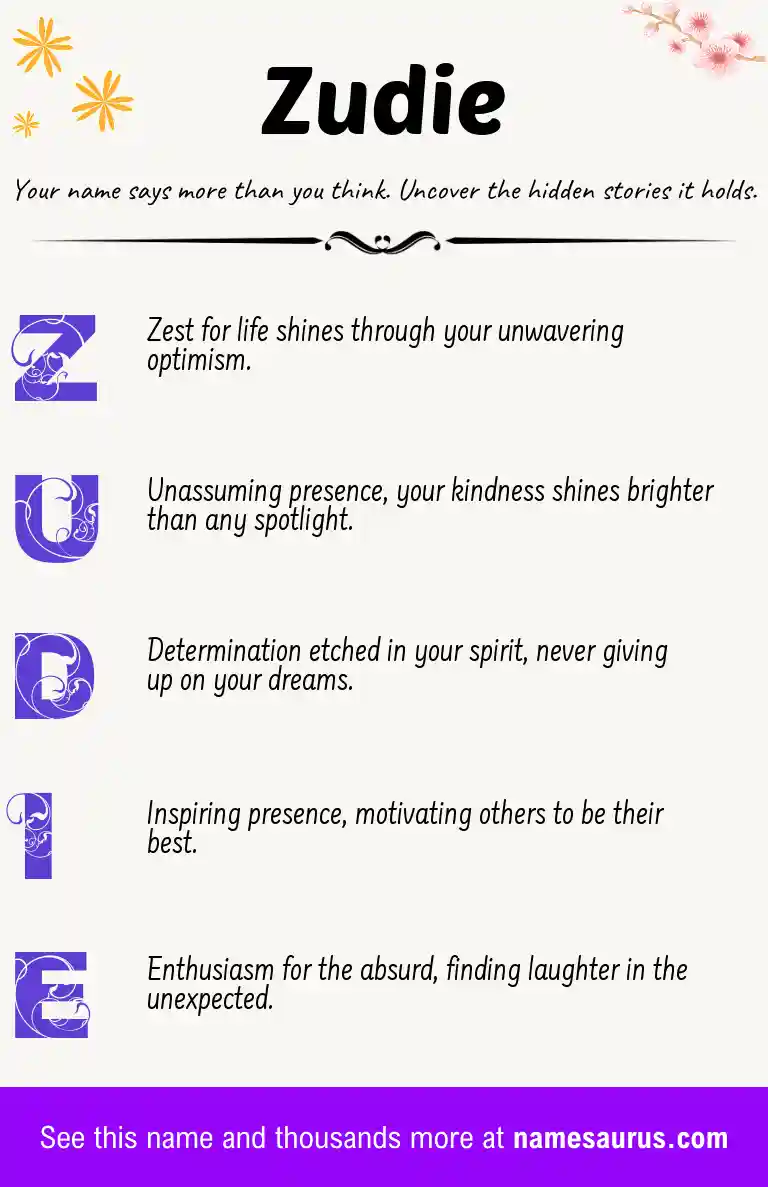 Acrostic poem about Zudie.